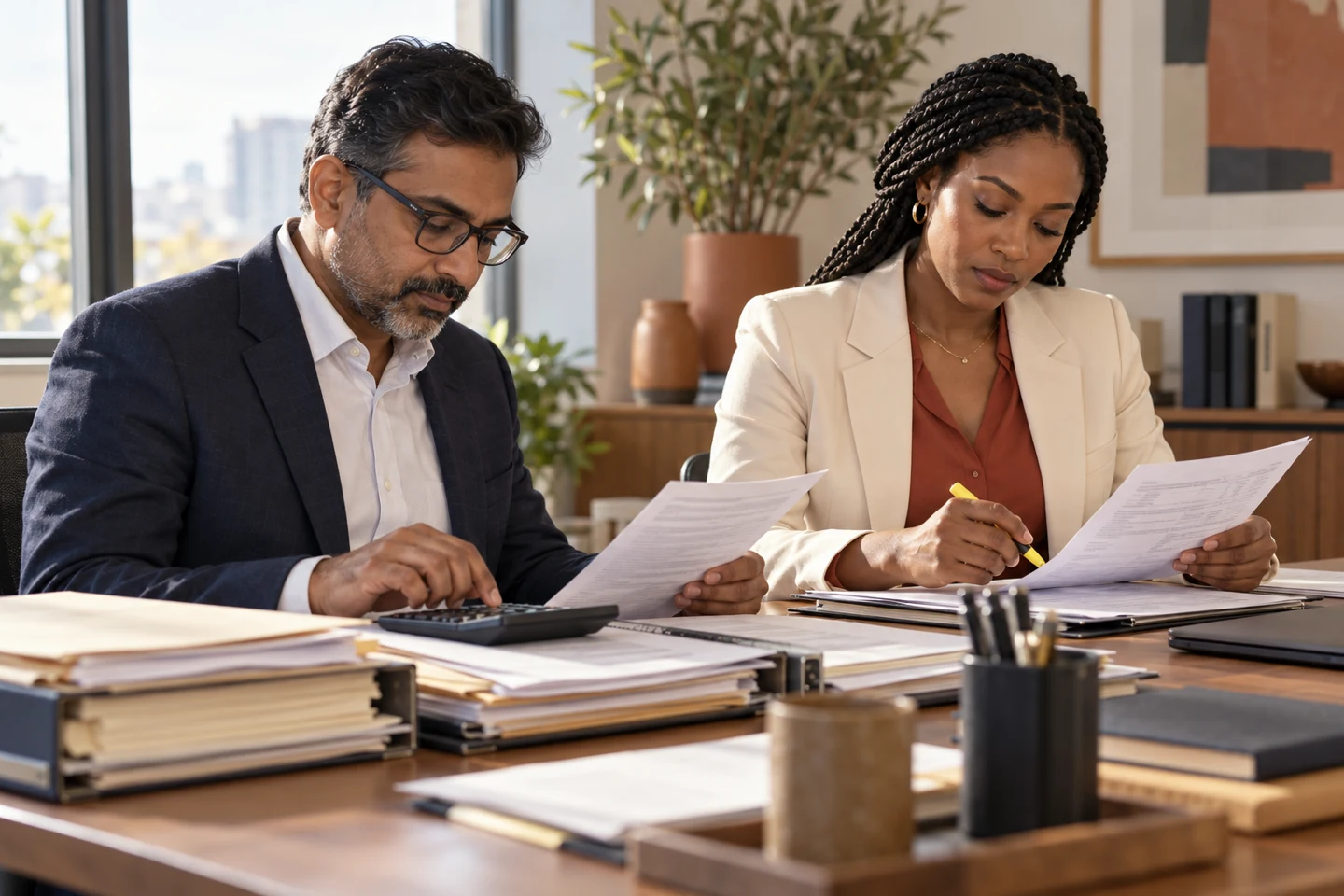 Finance colleagues reviewing billing records